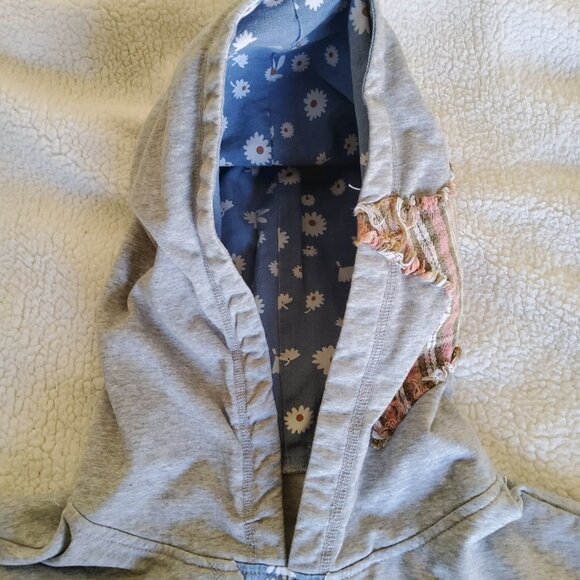 Comfy Oversized Washed Terrycloth Multi Print Patchwork Hoodie Top EUC - Picture 2 of 16